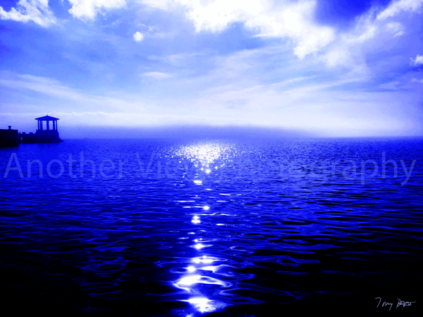 Dock on water in blue